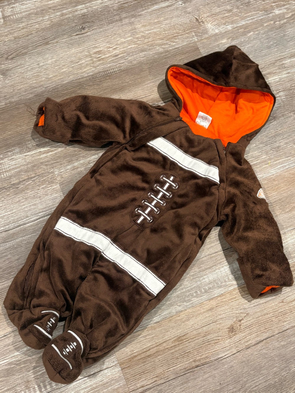 Baby Football Fleece One-Piece Romper - Brown & Orange